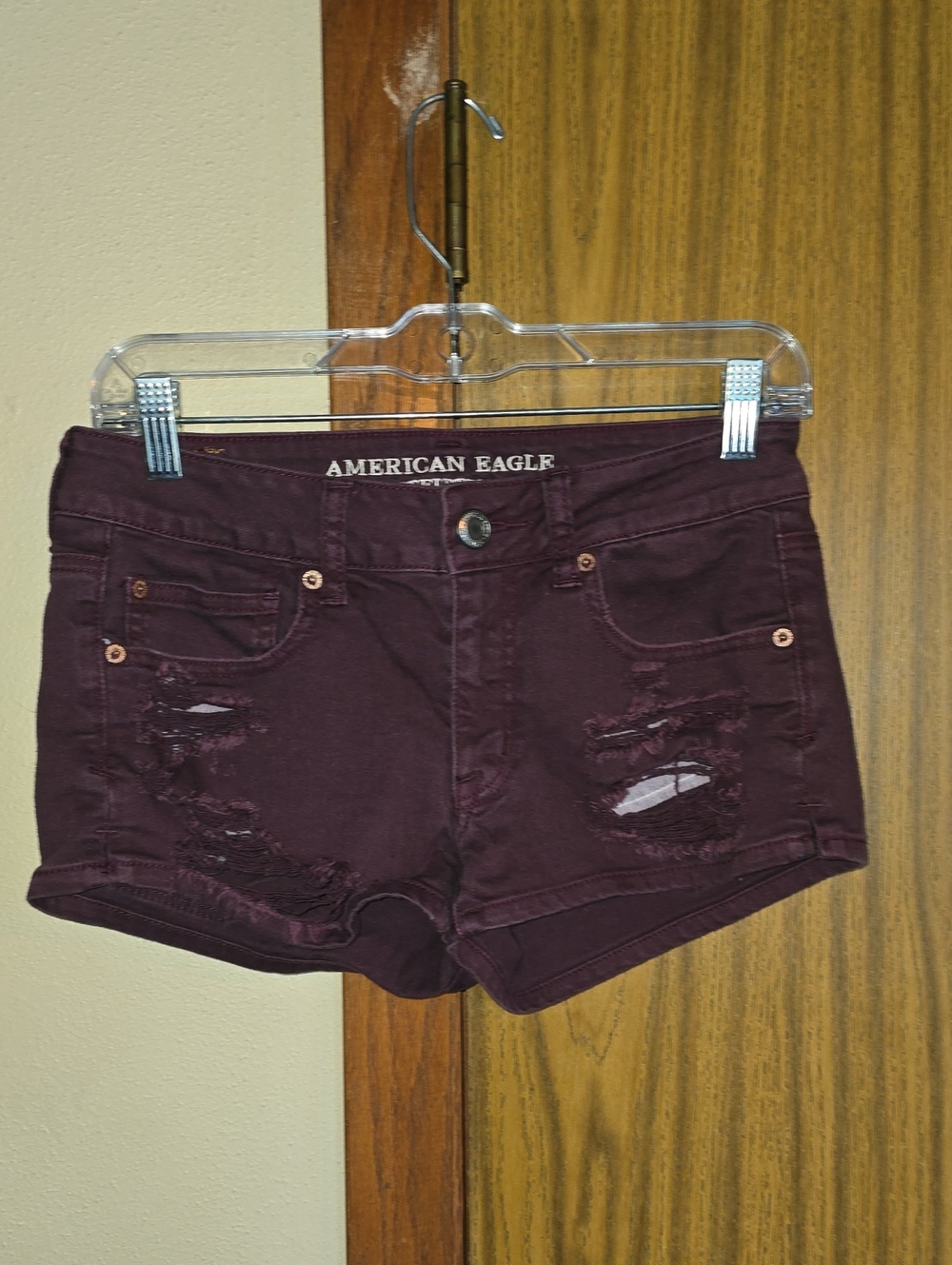 American Eagle Outfitters Burgundy Distressed Denim Shorts
